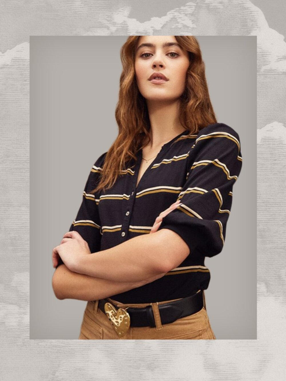 GOLDIE TEES LeWinter XS Chelsea Top Shirt buttons Striped Black NWOT Autumn